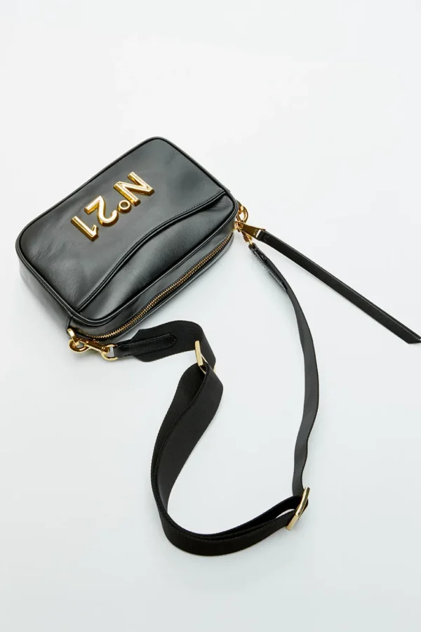 Borsa a tracolla N21 da donna in pelle nera camera bag